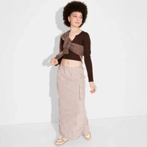 Cargo Mid Rise Parachute Skirt Maxi Drawstring